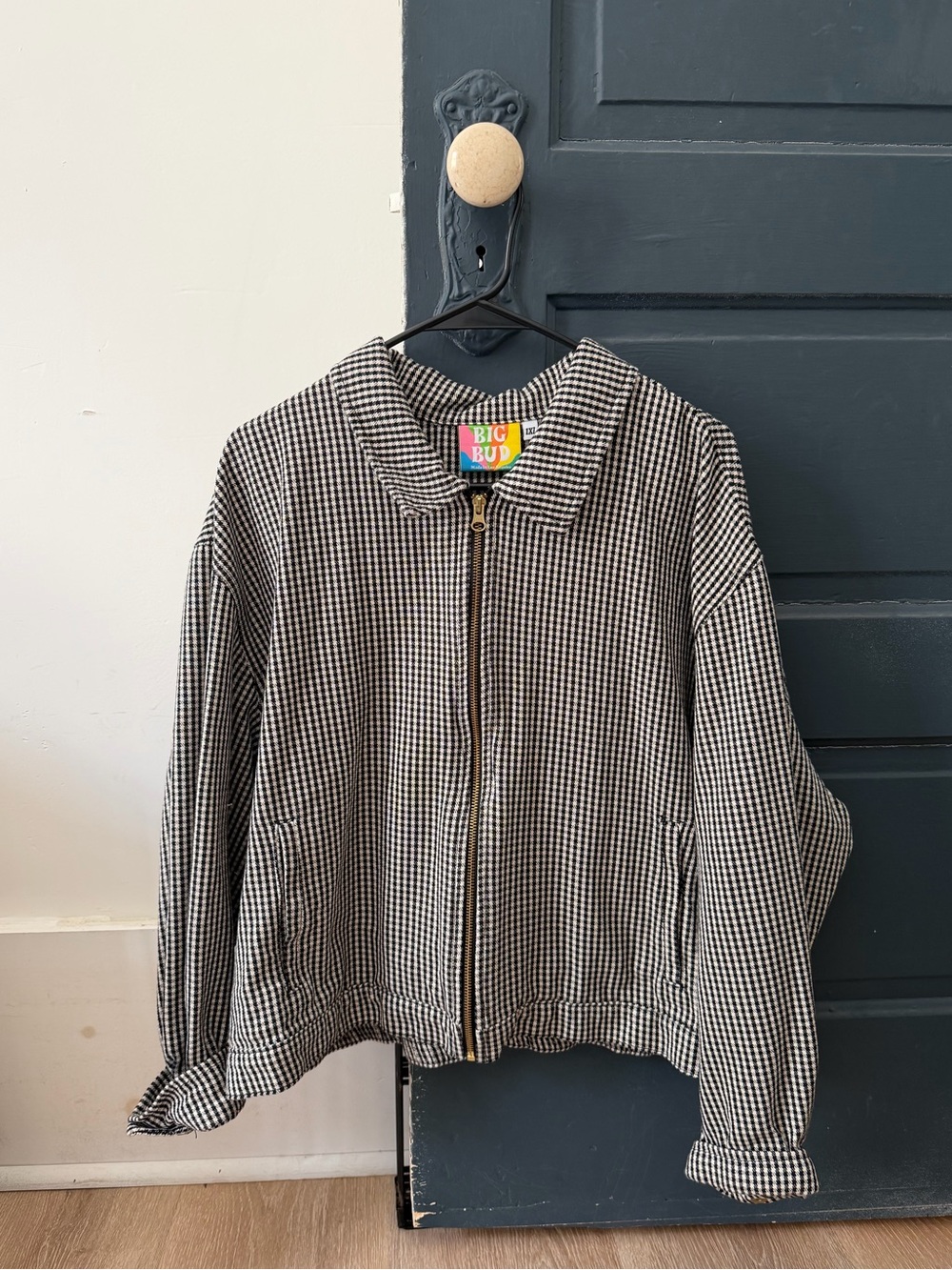 Big Bud LA Houndstooth Collared Zip Jacket Plus Size 1XL